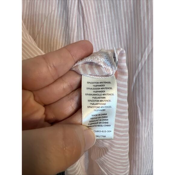 Cloth & Stone Womens Button Up Shirt Size Medium Pink Striped Short Sleeve Sheer - Picture 6 of 9